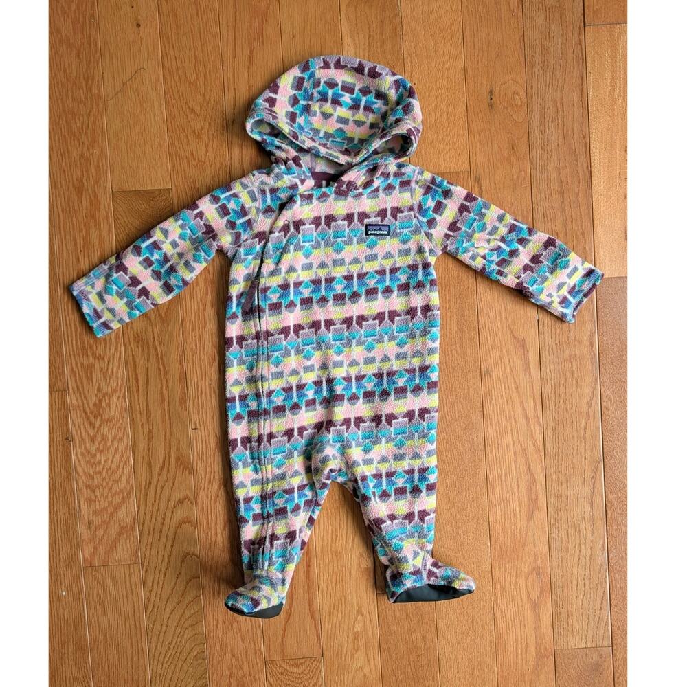 Patagonia Infant Micro D Bunting Fleece Geometric Retro 3-6 Months GUC